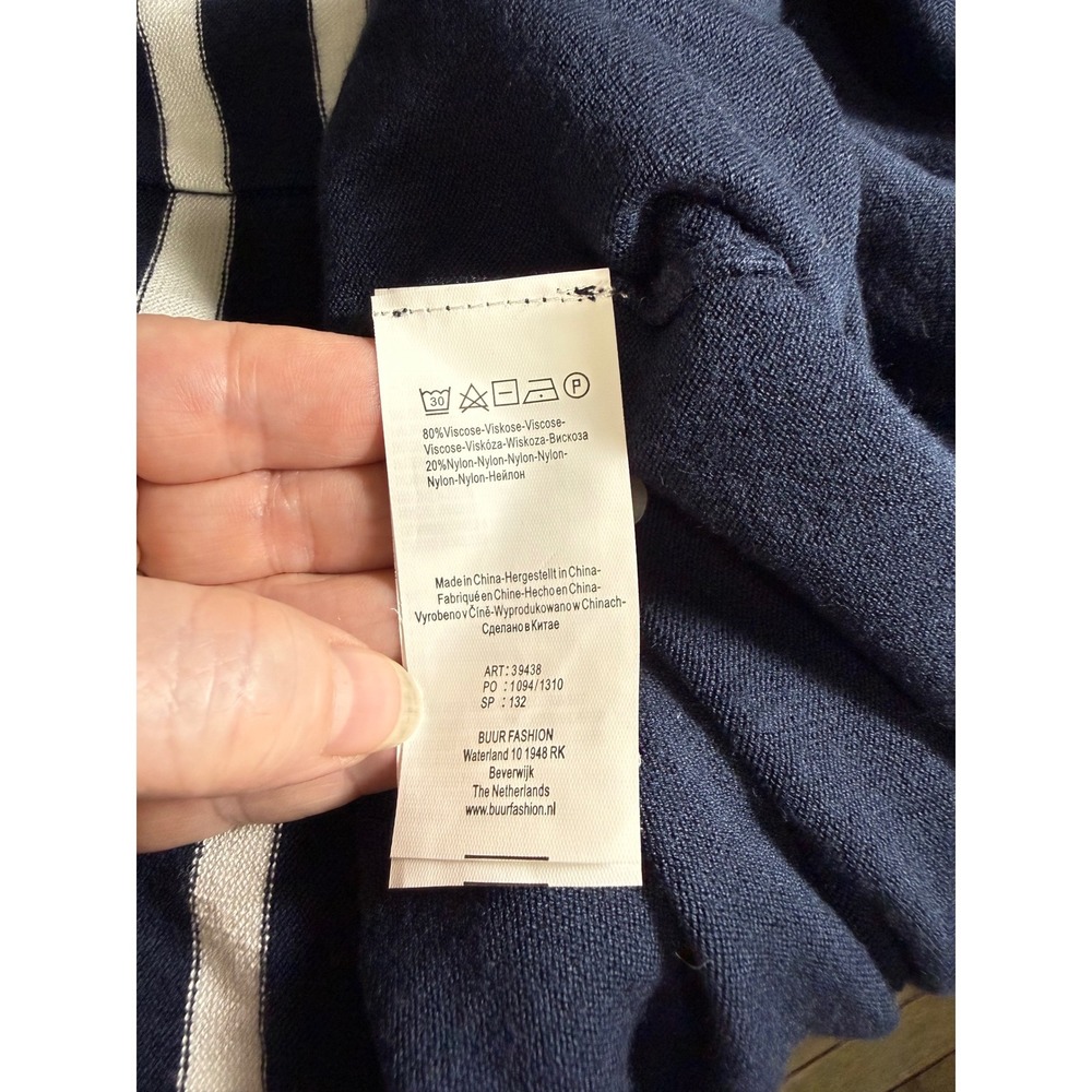 Yest Navy Blue White Striped Longline Open Front Cardigan Duster Pockets Size 12 - Picture 4 of 5